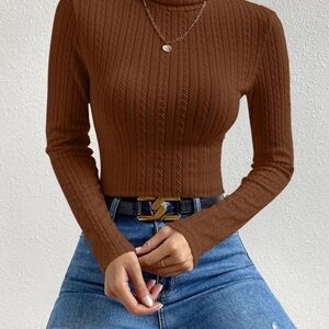 Shein Brown Ribbed Turtleneck Sweater